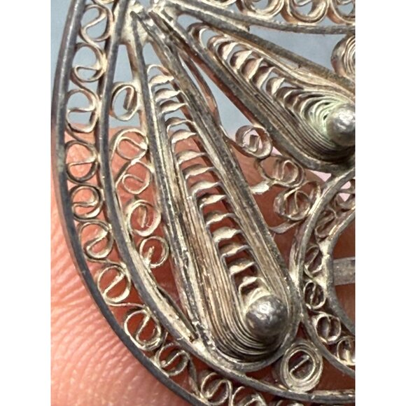 Vintage Handmade Silver Filigree Dangle Earrings With Intricate Swirl Design & D - Picture 5 of 11